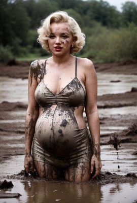 懷孕的瑪麗蓮在泥漿中（AI 生成）
