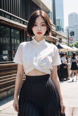 黑白百褶裙
